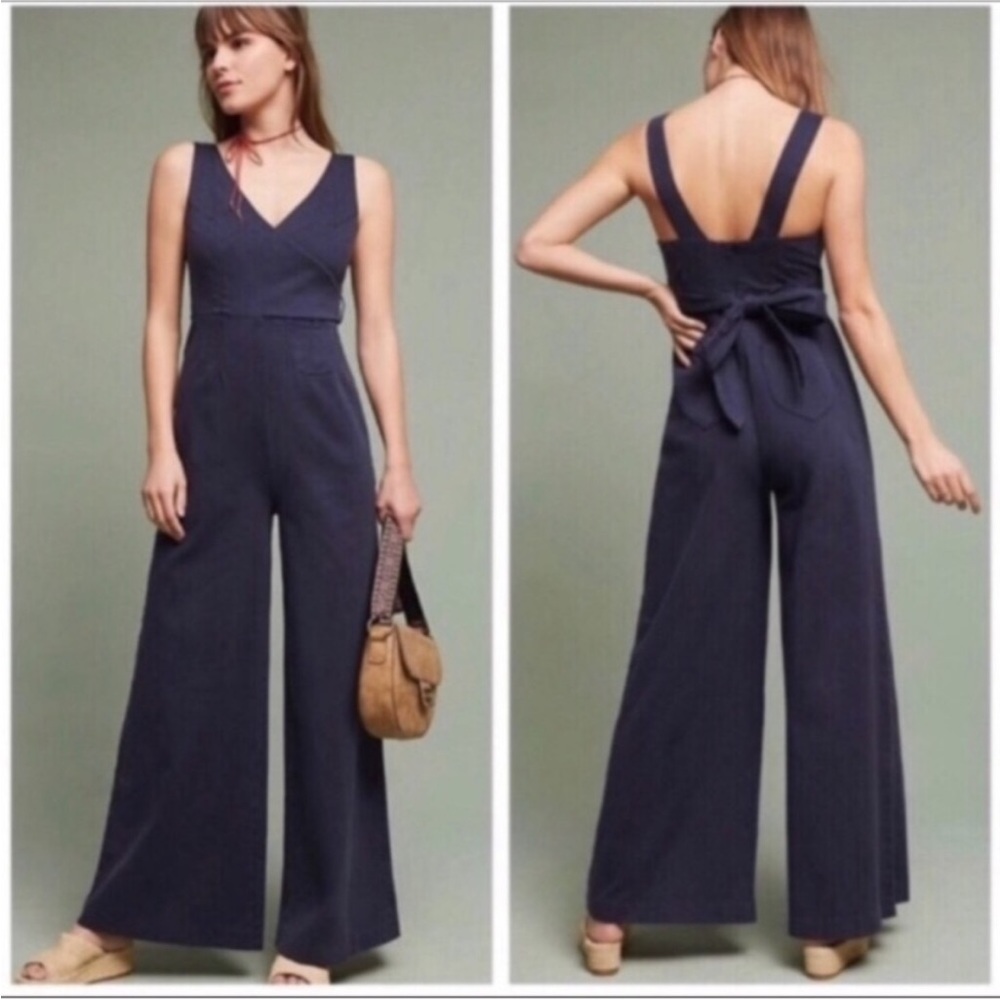 ANTHROPOLOGIE Chino Wide Leg Jumpsuit Navy Size 0